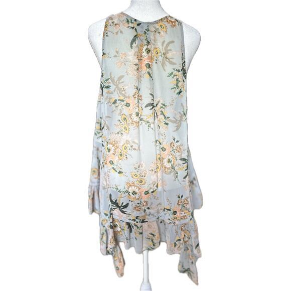 Maeve Anthropologie Magda Ruffle Floral Printed Sheer‎ Tunic Blouse Size Small - Picture 2 of 8